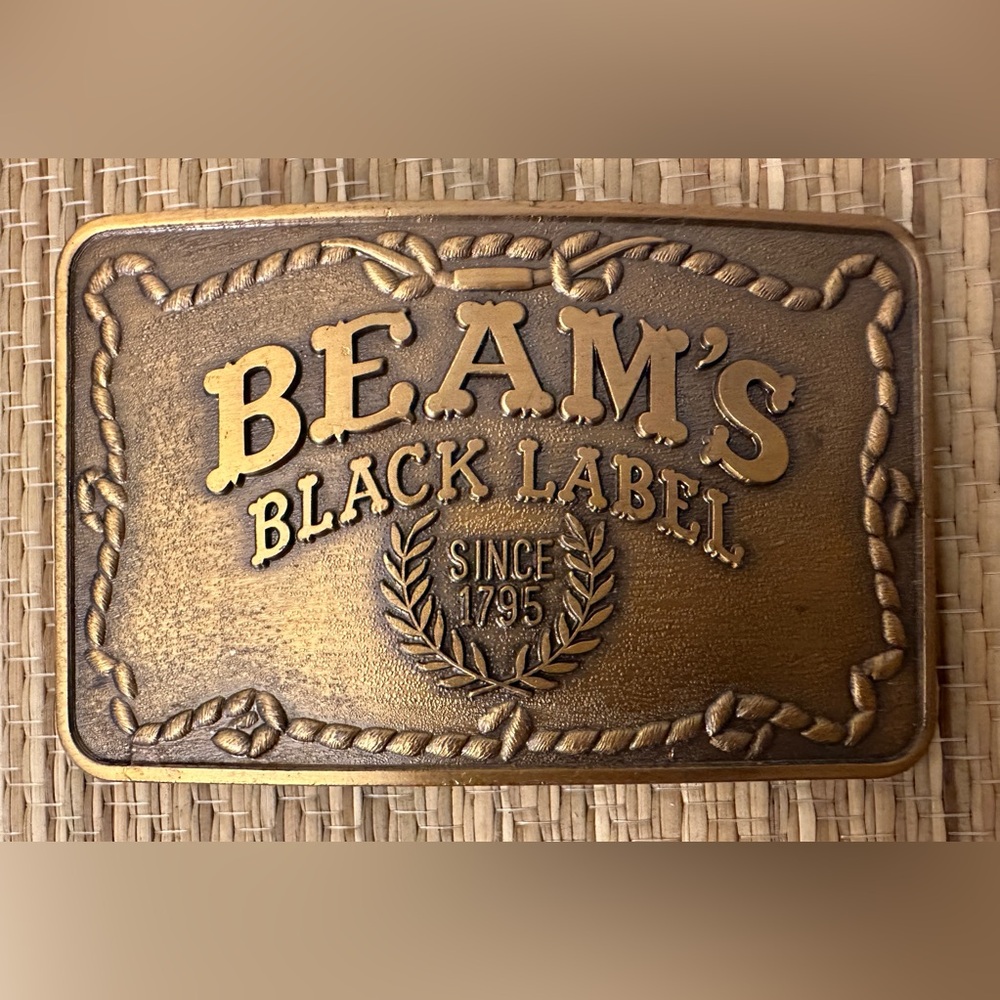 Jim Beam Beam’s Black Label Since 1795  Brass Belt Buckle Vintage